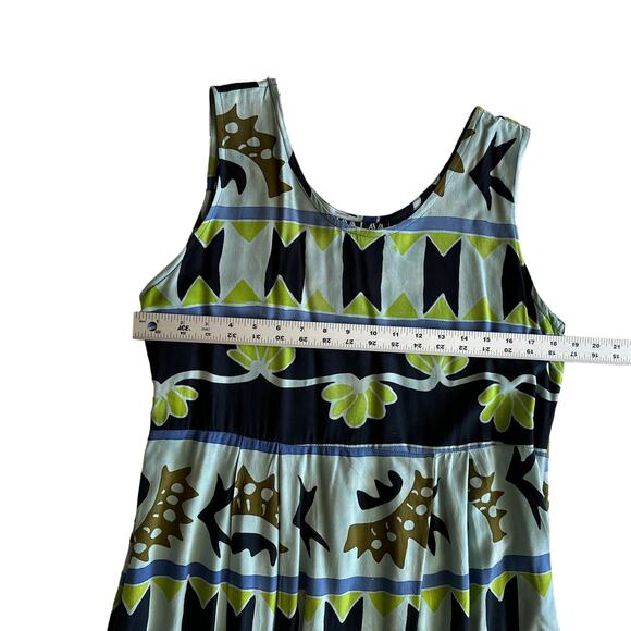 Java Lava Indonesian Rayon Flowy Earthy Beachy Blue Green Maxi Tank Dress L - Picture 8 of 10